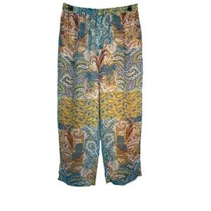 Sacred Threads Mixed Media Patchwork Pull-On Wide Leg Pants Womens Sz M/L Boho